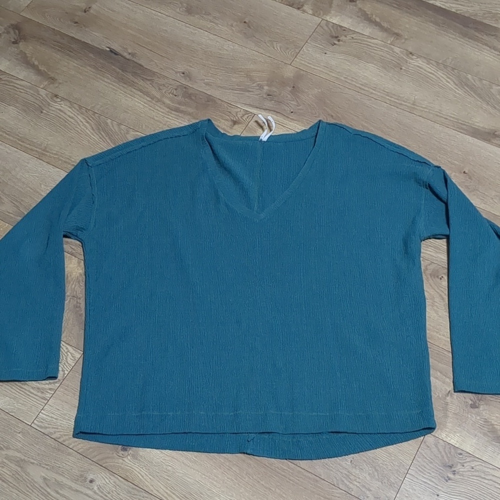 Anthropologie Blouse Top Green emerald 3/4 Sleeve Poly Blend Woman's size XL